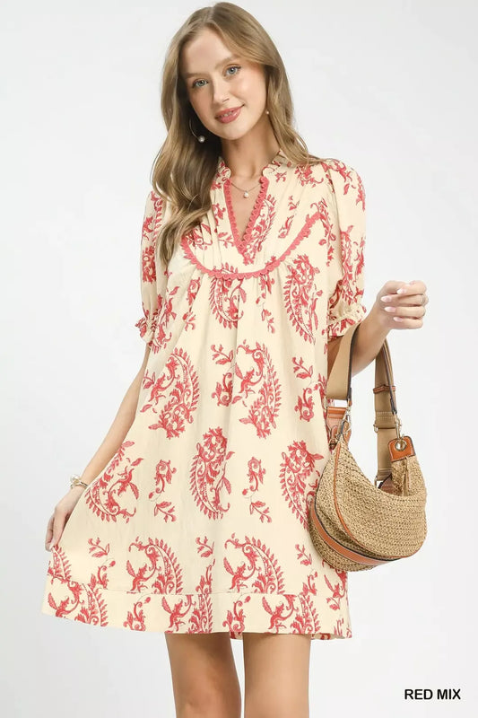 Umgee Mix Paisley Scallop Trim Dress (women's dresses) - shop at us.meeeshop