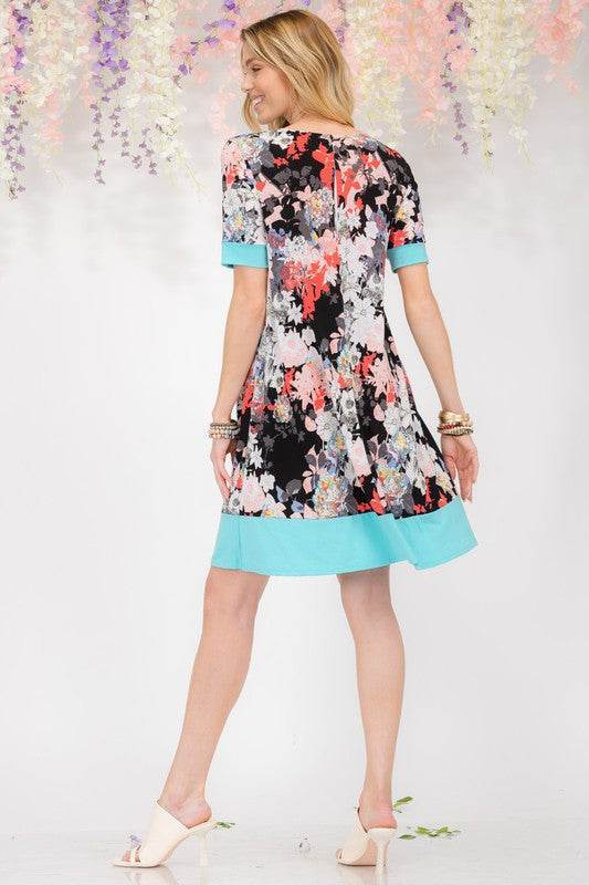 Celeste | Floral Surplice Short Sleeve Dress with Pockets Plus Size - us.meeeshop