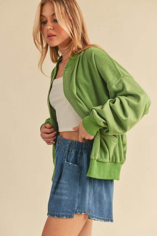 Aemi + Co Snap Down Drop Shoulder Brushed Jacket - us.meeeshop