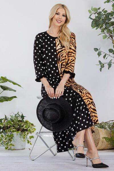 Celeste Polka Dot & Leopard Round Neck Midi Dress Plus Size - us.meeeshop