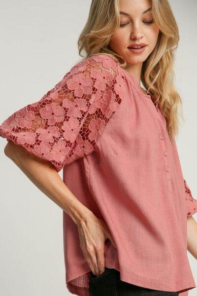 Umgee Lace Puff Sleeve Top Plus Size - us.meeeshop