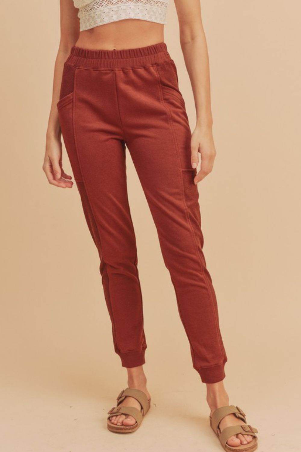 Aemi + Co Elastic Waist Joggers with Pockets - us.meeeshop