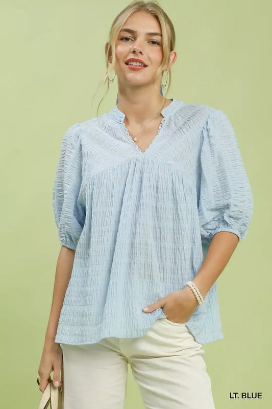 Umgee Textured Puff Sleeve Blouse (women's shirts & tops) - shop at us.meeeshop