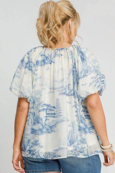 Umgee | Two Tone Toile Print Top Plus Size - us.meeeshop