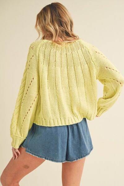 Aemi + Co Cable-Knit Openwork Round Neck Sweater - us.meeeshop