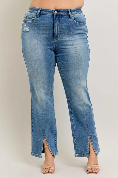 judy blue full Judy Blue Full Size High Waist Vintage Wash Front Seam & Slit Straight plus Size view 11 (piece) - shop at us.