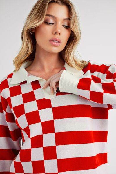 Aemi + Co Striped & Checkered Drop Shoulder Sweater - us.meeeshop