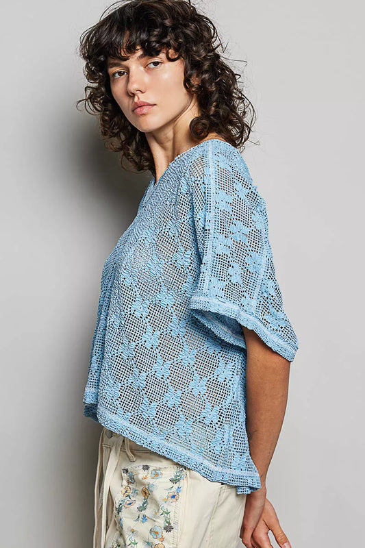 pol crochet lace Pol Crochet Lace Short Sleeve Top view 2 (top) - shop at us.meeeshop