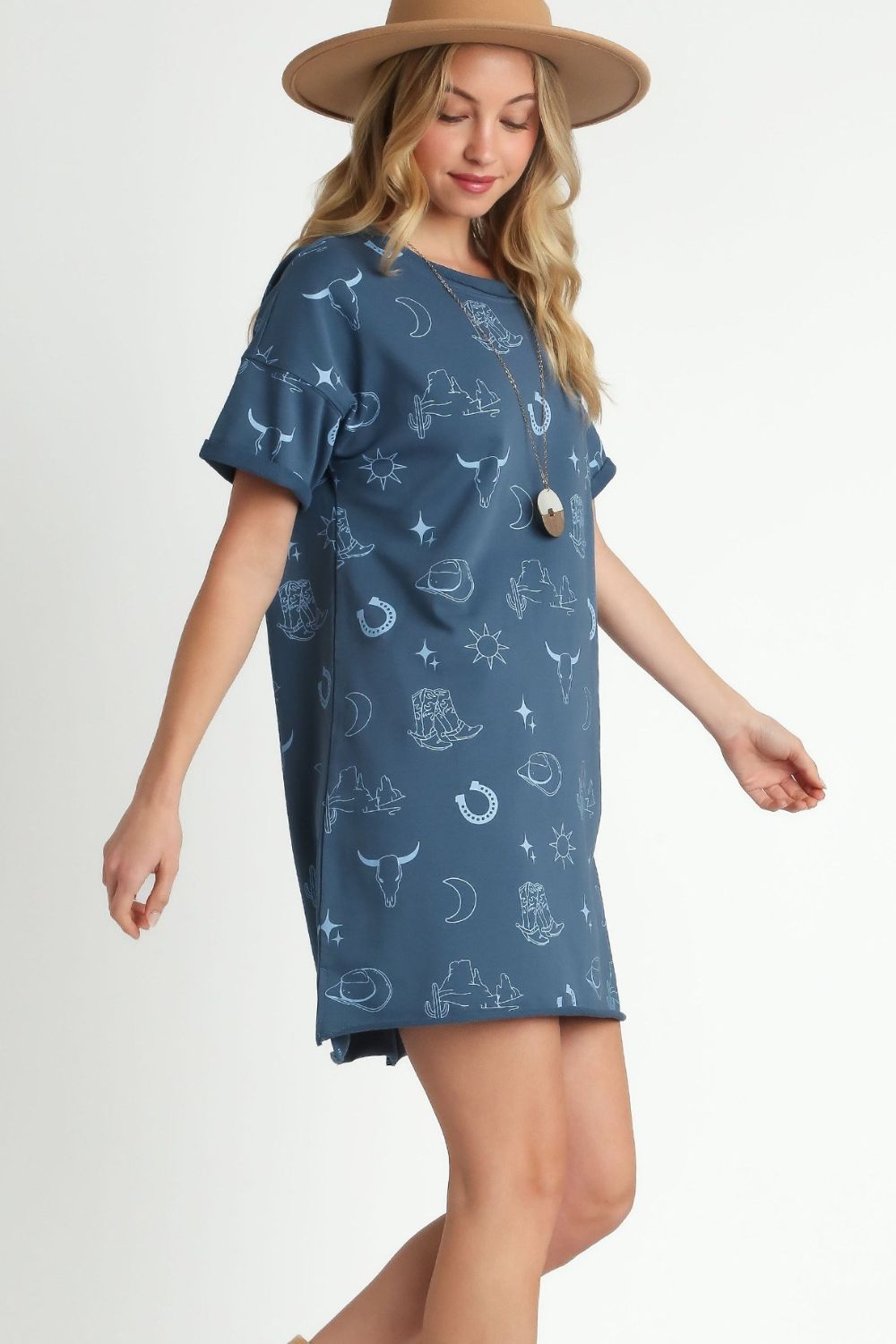 Umgee | French Terry Short Sleeve Round Neck Dress Plus Size - us.meeeshop