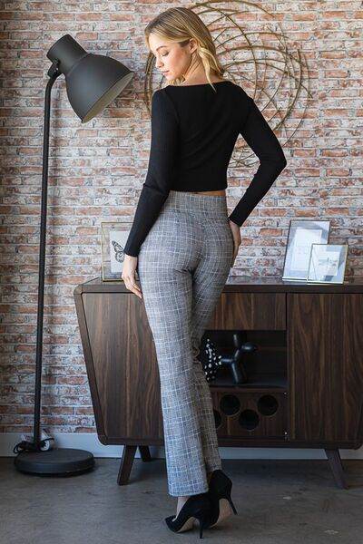 Heimish Full Size Plaid Flare Pants with Wide Waist Band Plus Size - us.meeeshop