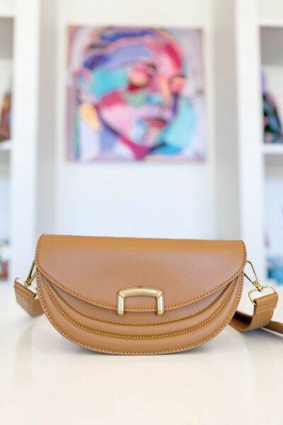 Fame Buckle Closure Crescent Faux Leather Crossbody Bag - us.meeeshop