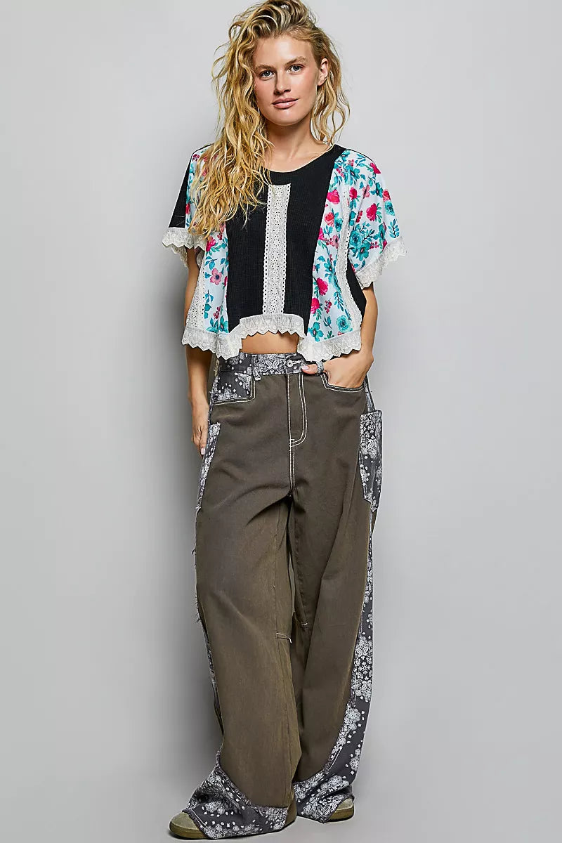 pol round neck Pol Round Neck Ribbed Cropped Top with Lace Detail view 5 (top) - shop at us.meeeshop