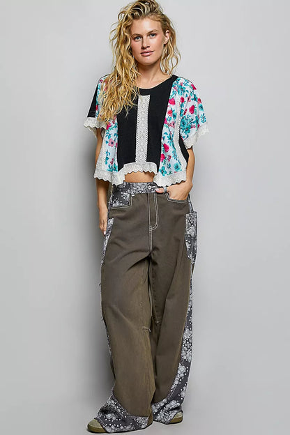 pol round neck Pol Round Neck Ribbed Cropped Top with Lace Detail view 5 (top) - shop at us.meeeshop