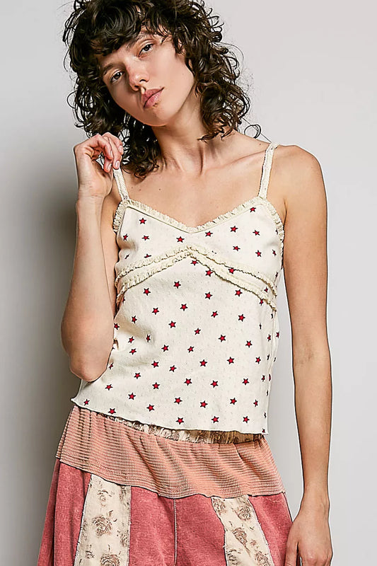 pol star printed POL Star Printed Lightweight Ribbed Knit Cami view 2 (top) - shop at us.meeeshop