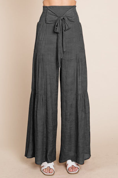 Tie Front Ruched Waist Back Pants | in CHARCOAL | Jade By Jane | us.meeeshop