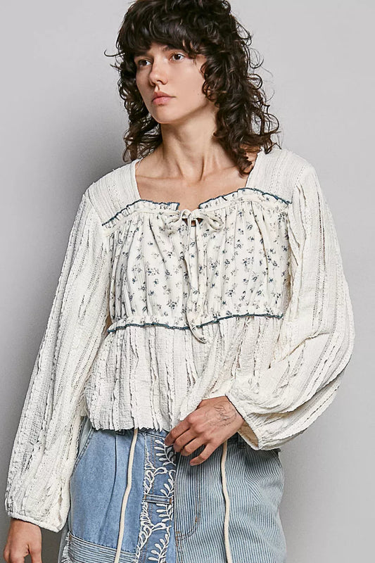 pol square neck Pol Square Neck Lace Long Balloon Sleeve Top view 2 (top) - shop at us.meeeshop