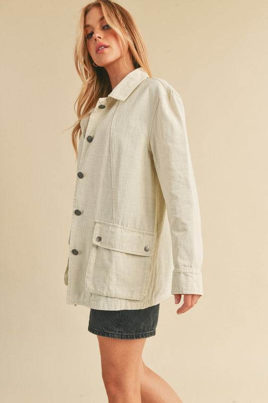 Aemi + Co Seam Detail Button Up Jacket with Pockets - us.meeeshop