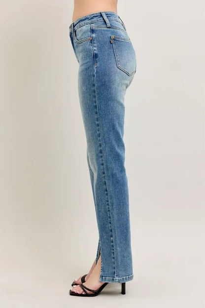 judy blue full Judy Blue Full Size High Waist Vintage Wash Front Seam & Slit Straight plus Size view 4 (piece) - shop at us.m