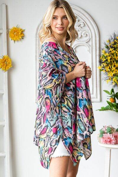 Heimish Full Size Multi Color Snake Open Cardigan Plus Size - us.meeeshop