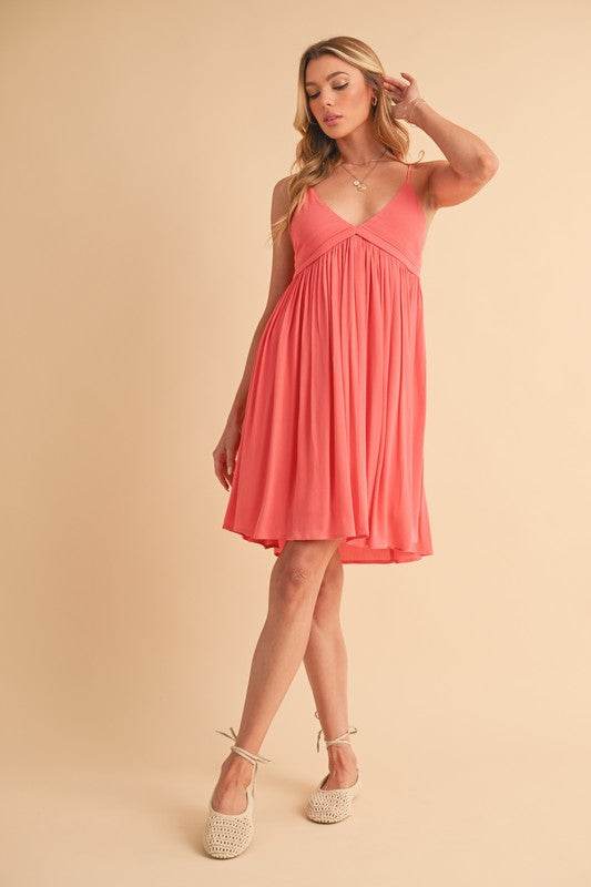 Aemi + Co Ruched Plunge Mini Cami Dress - us.meeeshop