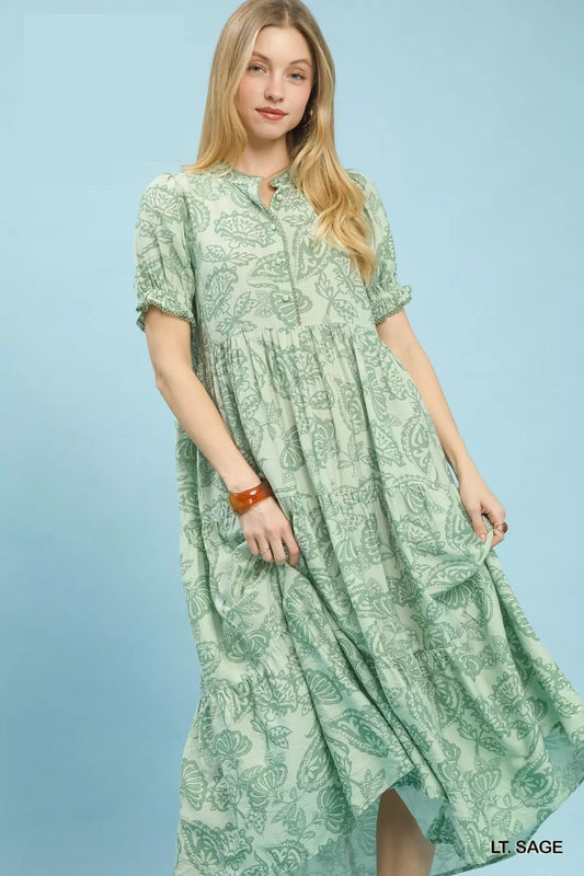 Umgee Paisley Print Tiered Midi Dress (women's dresses) view 2 - shop at us.meeeshop
