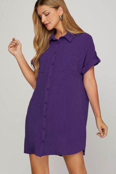 She + Sky Button Down Short Sleeve Woven Shirt Dress Plus Size - us.meeeshop