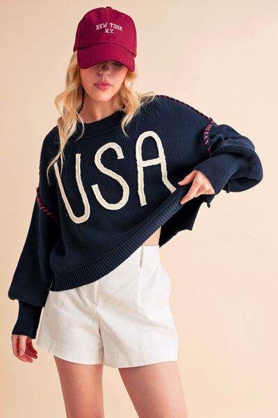 Aemi + Co USA Side Slit Round Neck Sweater - us.meeeshop