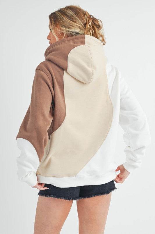 Aemi + Co Color Block Hoodie with Kangaroo Pocket - us.meeeshop