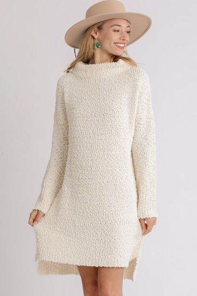 Umgee High Low Long Sleeve Boucle Sweater Dress Plus Size - us.meeeshop