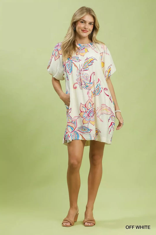 Umgee Boho Floral Print Mini Dress with Pockets (women's dresses) view 2 - shop at us.meeeshop