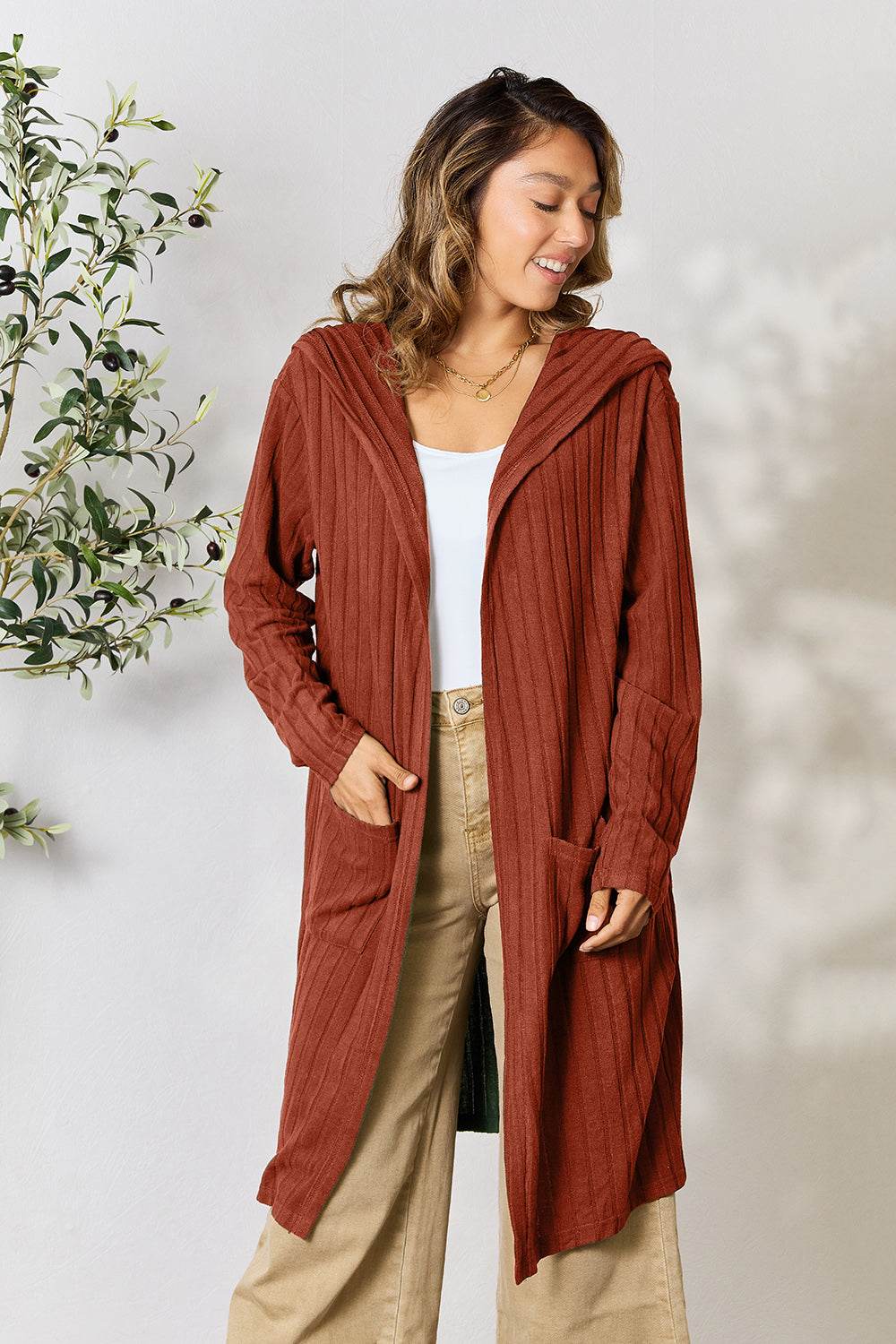 Basic Bae Full Size Ribbed Open Front Long Sleeve Cardigan - us.meeeshop