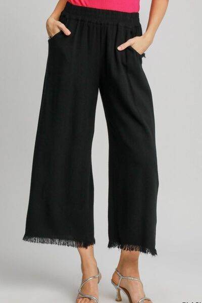 Umgee | Linen Blend Elastic Waistband Wide Leg Pants Plus Size - us.meeeshop