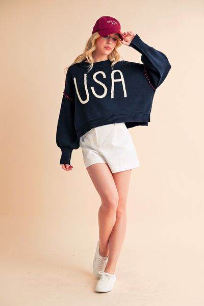 Aemi + Co USA Side Slit Round Neck Sweater - us.meeeshop