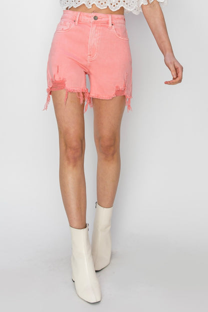 RISEN High Rise Distressed Denim Shorts | us.meeeshop