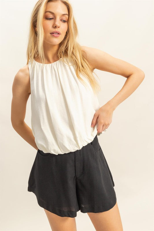 HYFVE Bubble Hem Round Neck Sleeveless Blouse in OFF WHITE - us.meeeshop