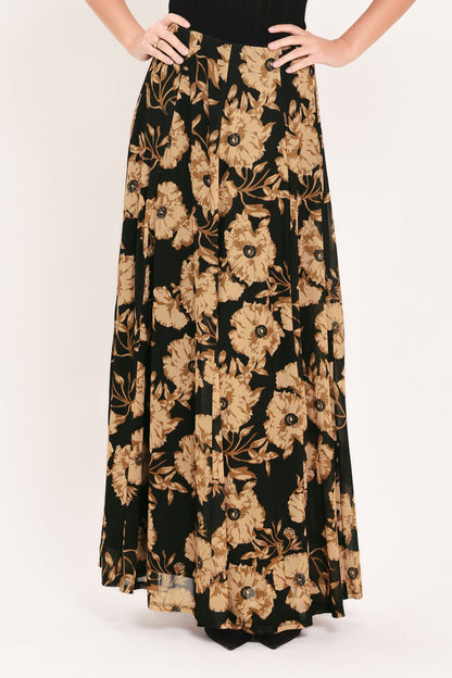 Earthen Flower Fantasy Power Mesh Full Maxi Skirt in BLACK (dress)