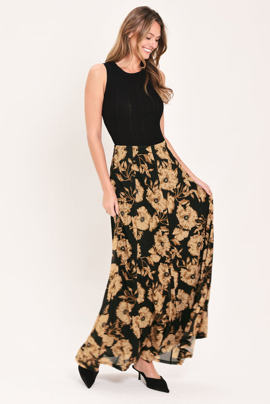 Earthen Flower Fantasy Power Mesh Full Maxi Skirt in BLACK view 2 (dress)