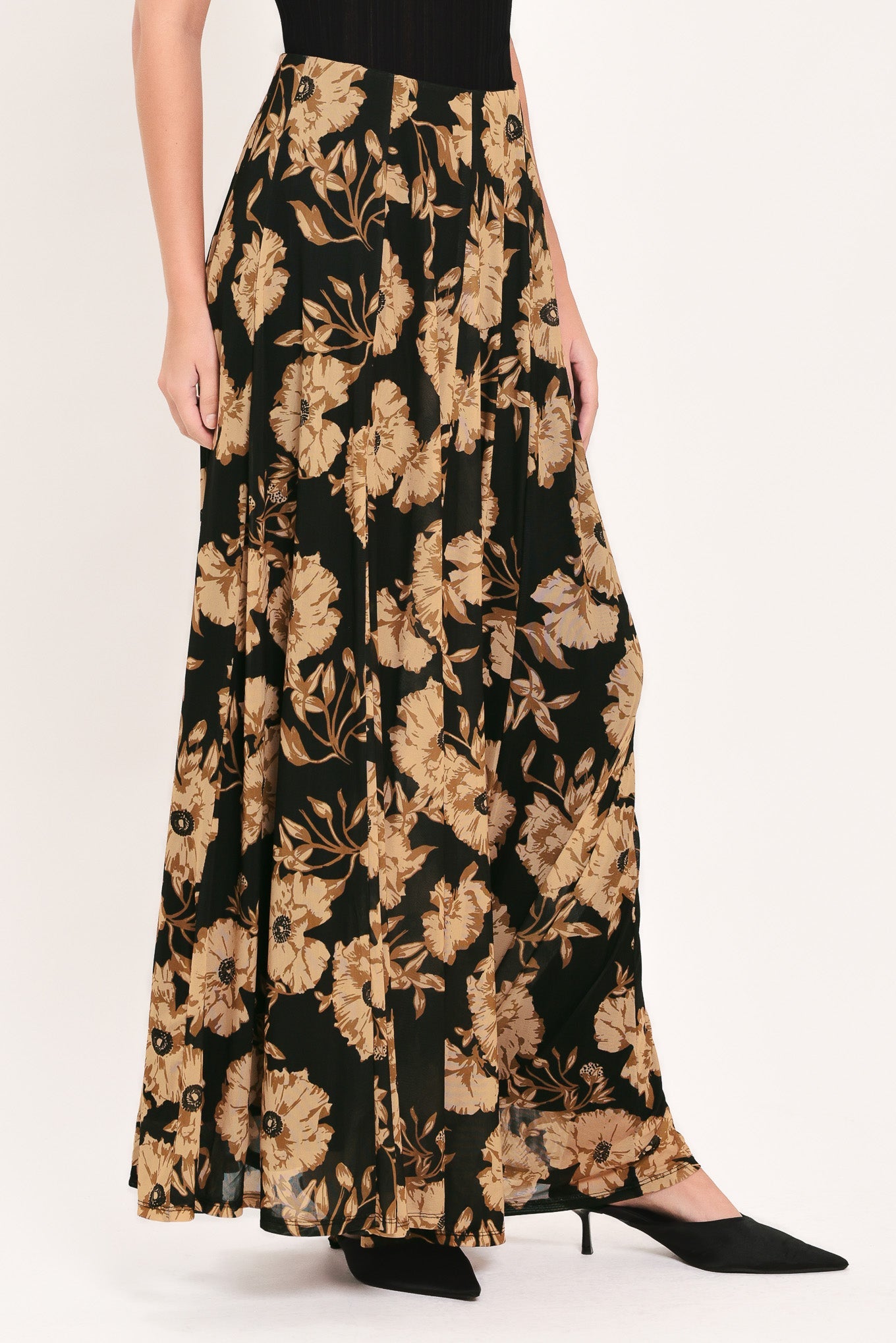 Earthen Flower Fantasy Power Mesh Full Maxi Skirt in BLACK view 3 (dress)
