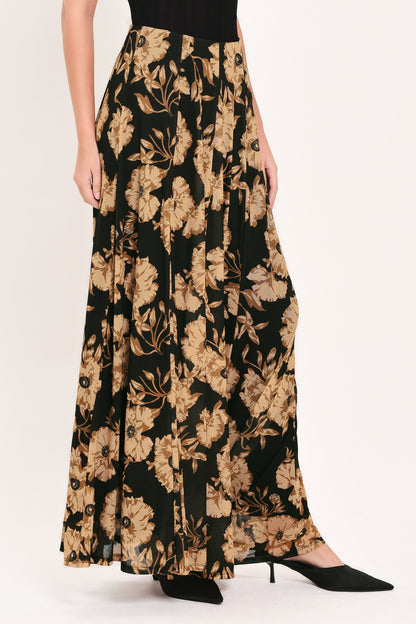 Earthen Flower Fantasy Power Mesh Full Maxi Skirt in BLACK view 3 (dress)