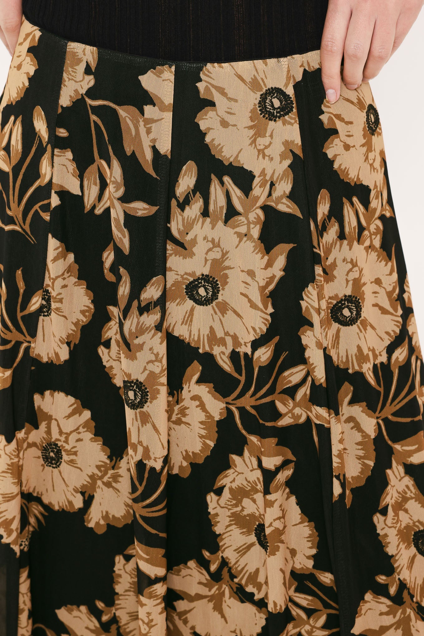 Earthen Flower Fantasy Power Mesh Full Maxi Skirt in BLACK view 4 (dress)
