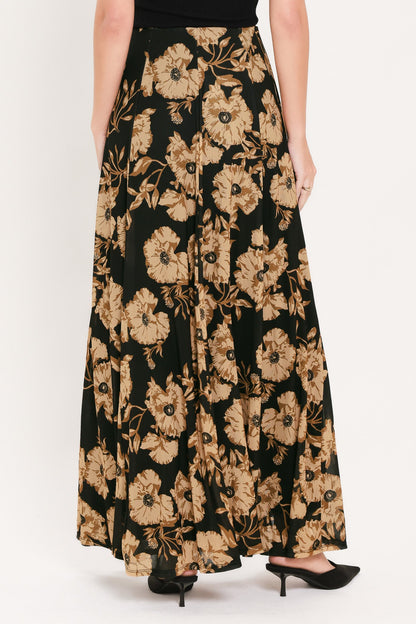 Earthen Flower Fantasy Power Mesh Full Maxi Skirt in BLACK view 6 (dress)