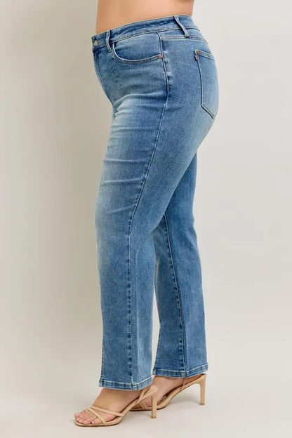 judy blue full Judy Blue Full Size High Waist Vintage Wash Front Seam & Slit Straight plus Size view 13 (piece) - shop at us.