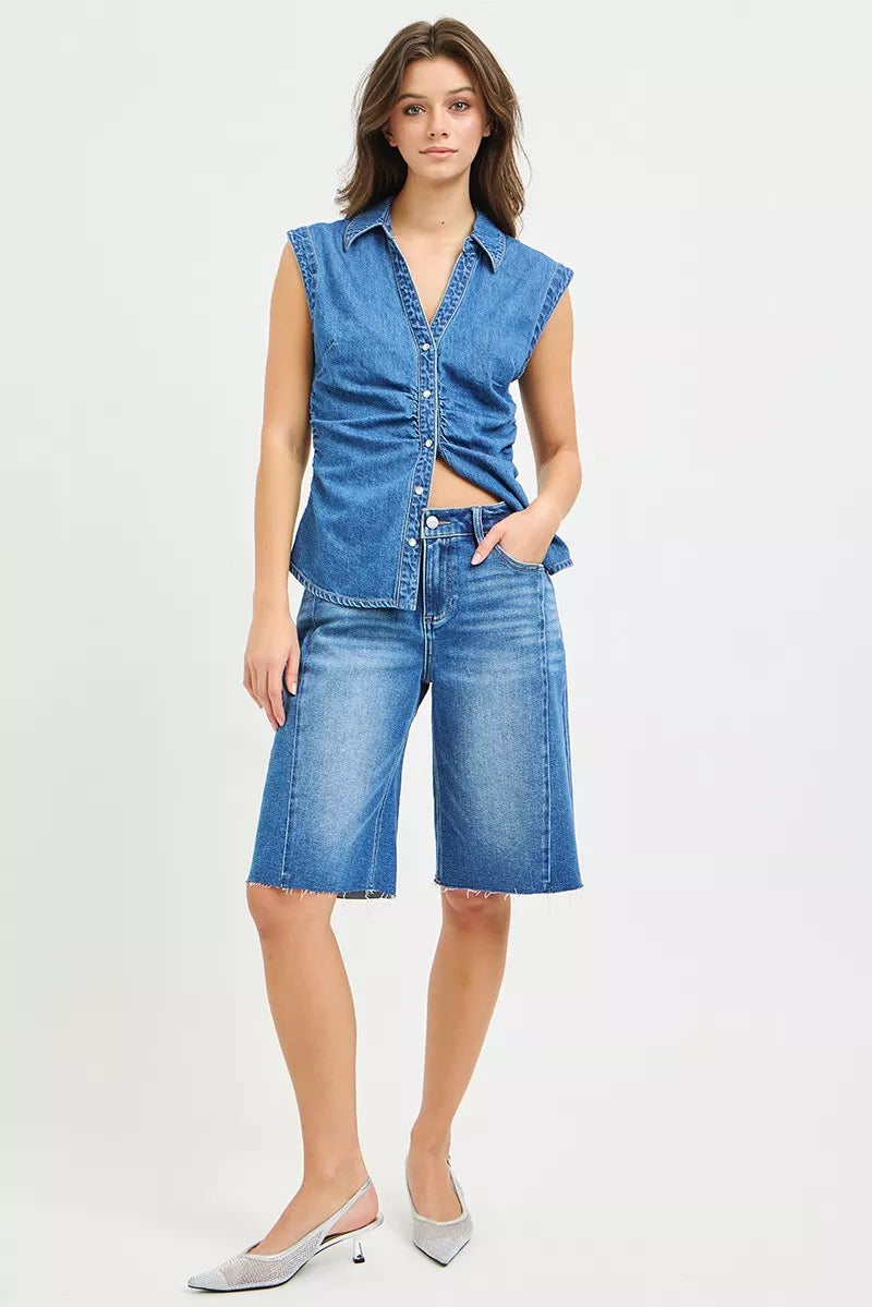 risen raw hem Risen Raw Hem Slouchy Seamed Jorts view 7 (piece) - shop at us.meeeshop