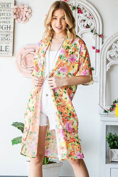 Heimish Full Size Half Sleeve Multi Color Floral Open Cardigan Plus Size - us.meeeshop