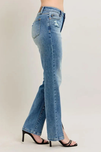 judy blue full Judy Blue Full Size High Waist Vintage Wash Front Seam & Slit Straight plus Size view 7 (piece) - shop at us.m