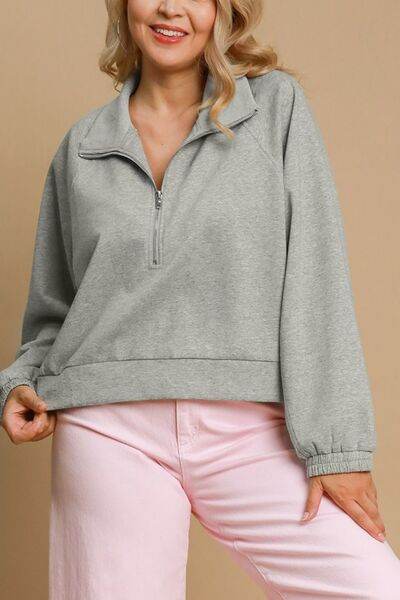 Umgee Half Zip Cropped Sweatshirt Plus Size - us.meeeshop