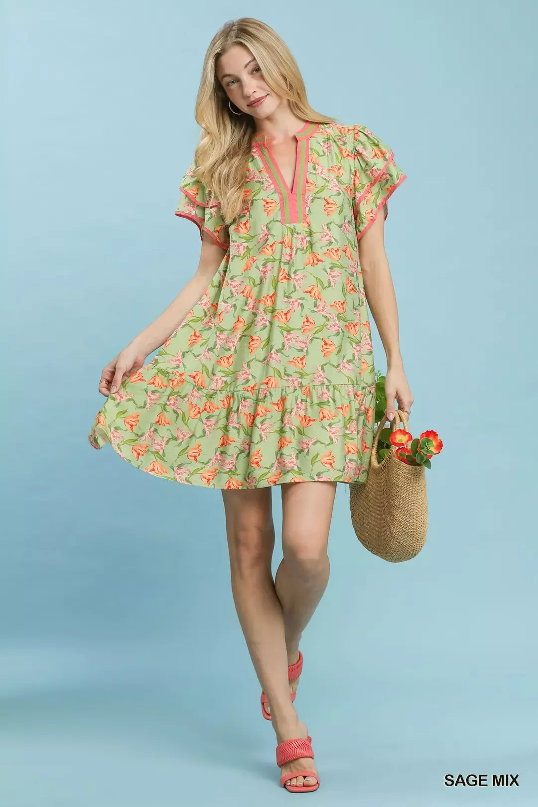 umgee floral flutter Umgee Floral Flutter Sleeve Tiered Dress view 6 (dress) - shop at us.meeeshop