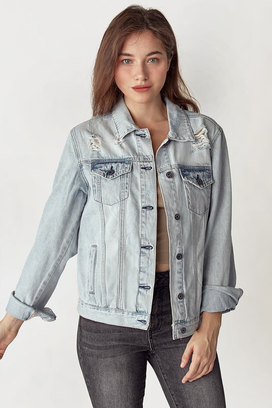 RISEN Distressed Button Up Jacket | us.meeeshop