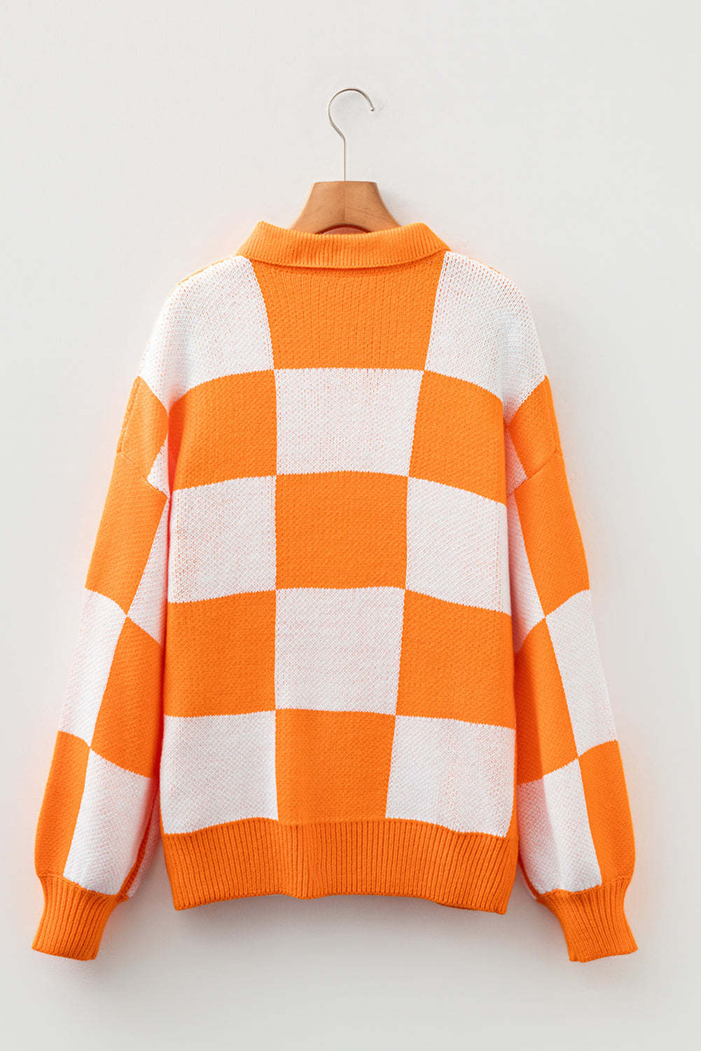 neck checkered sweater V Neck Checkered Sweater - Tangerine view 5 (layer) - shop at us.meeeshop