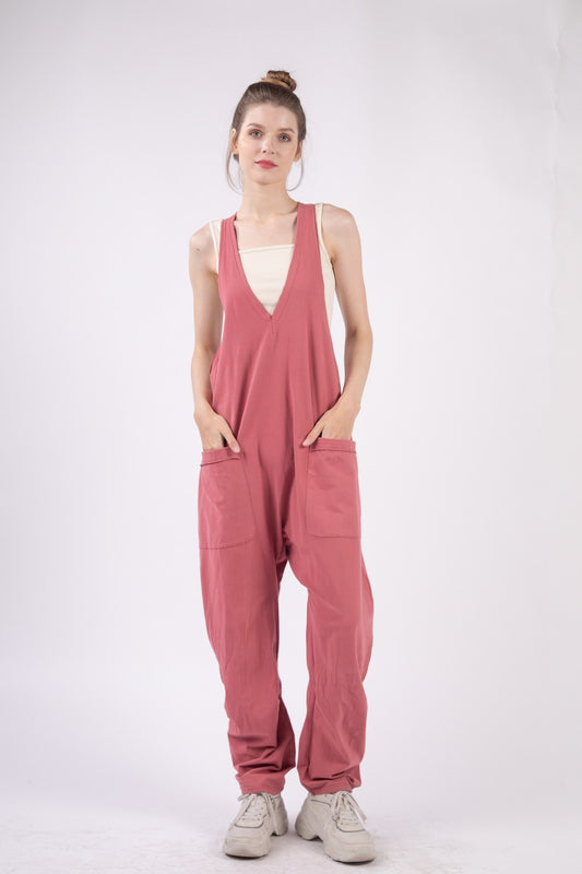 VERY J Plunge Sleeveless Jumpsuit with Pockets | us.meeeshop
